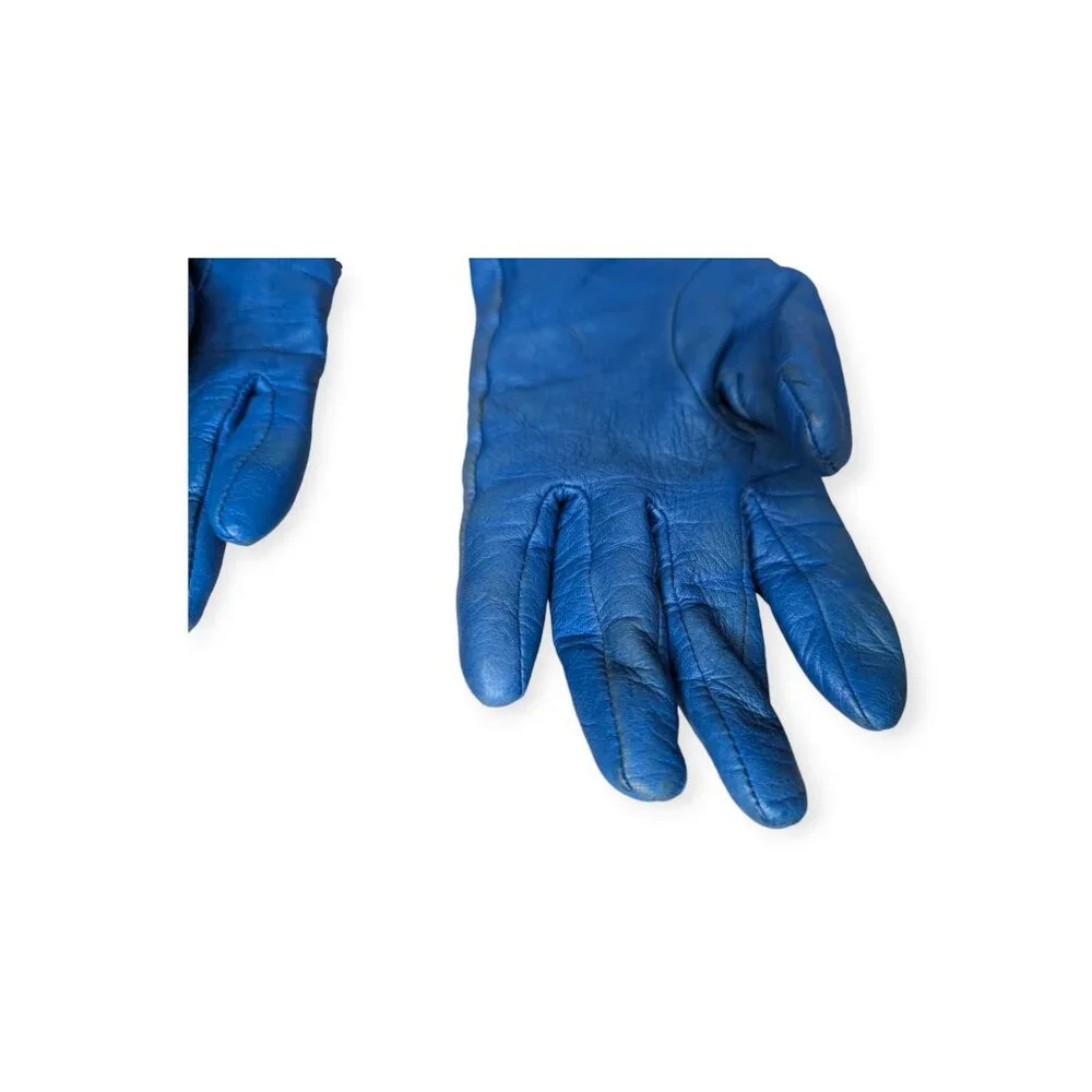 Vintage WilliSmith Blue Leather Wool & Cashmire Lined Women's Gloves Size Small